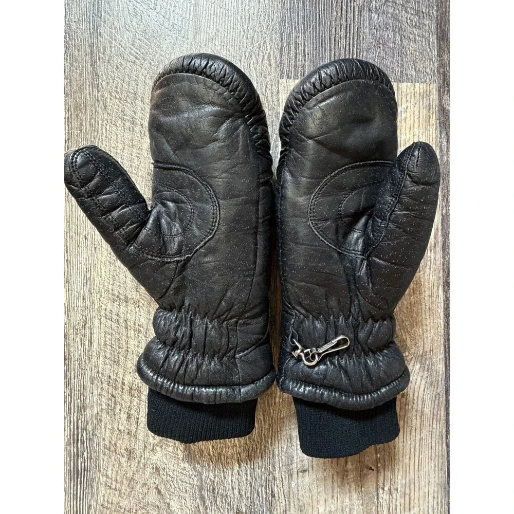 Vintage Conroy Leather Mittens Womens Small Black Insulated Winter Gloves
